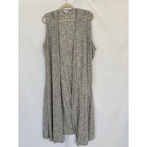 LulaRoe Joy Black Grey Duster Vest Side‎ Slit Sleeveless XL